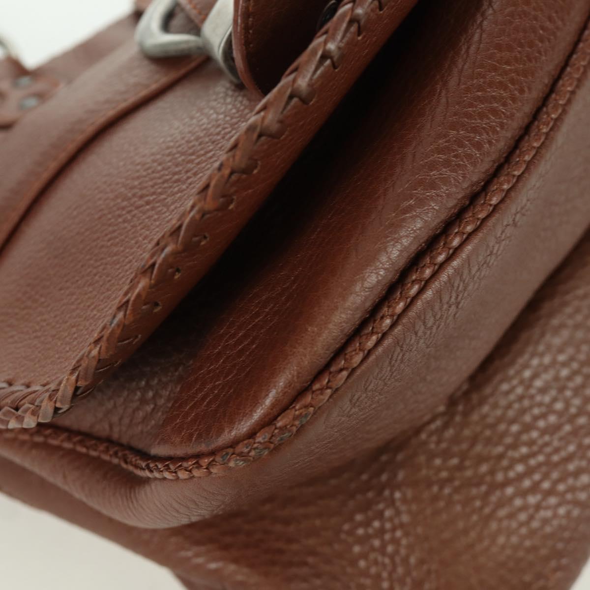 Christian Dior Gaucho Saddle Hand Bag Leather Brown Silver Auth BAZ225SAV