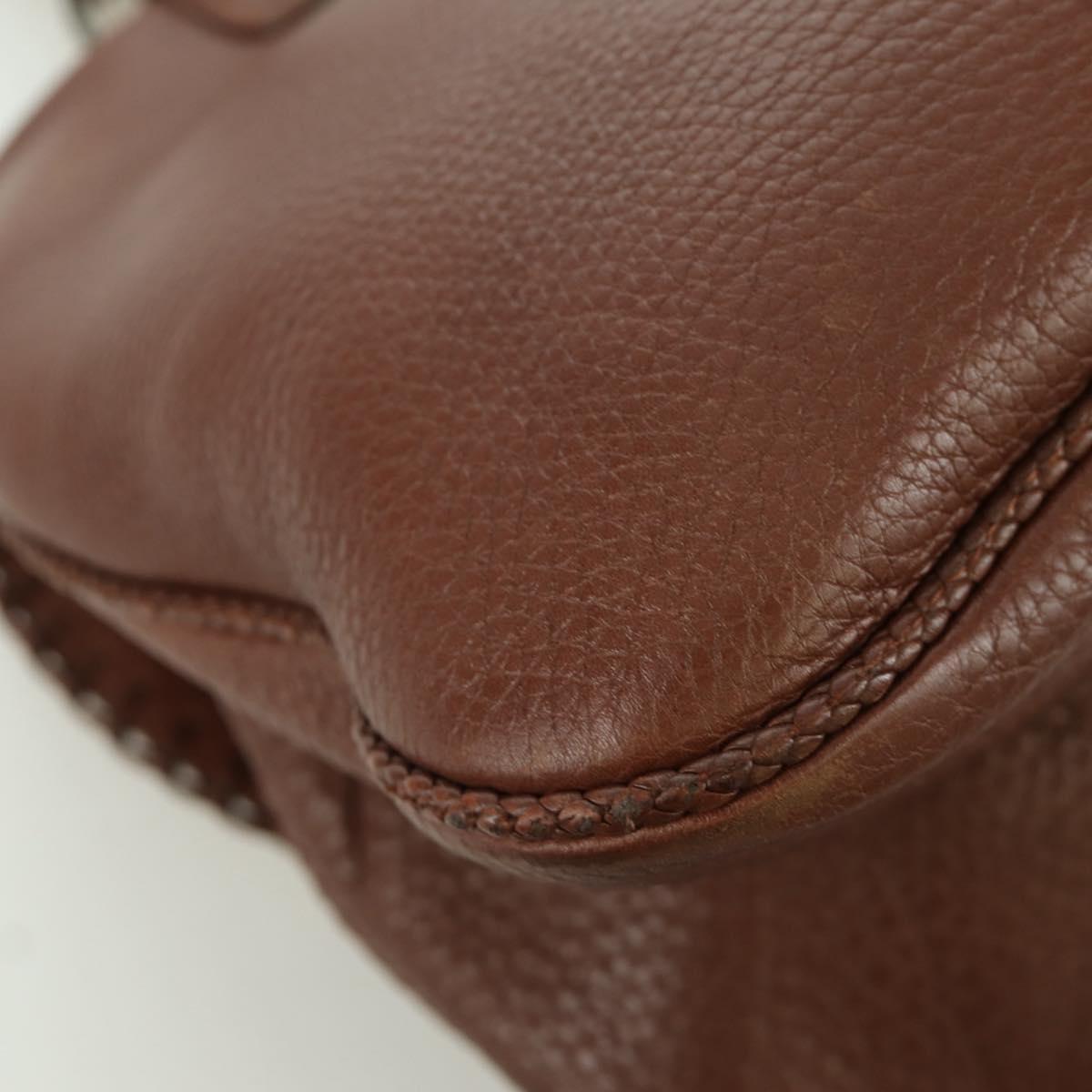 Christian Dior Gaucho Saddle Hand Bag Leather Brown Silver Auth BAZ225SAV