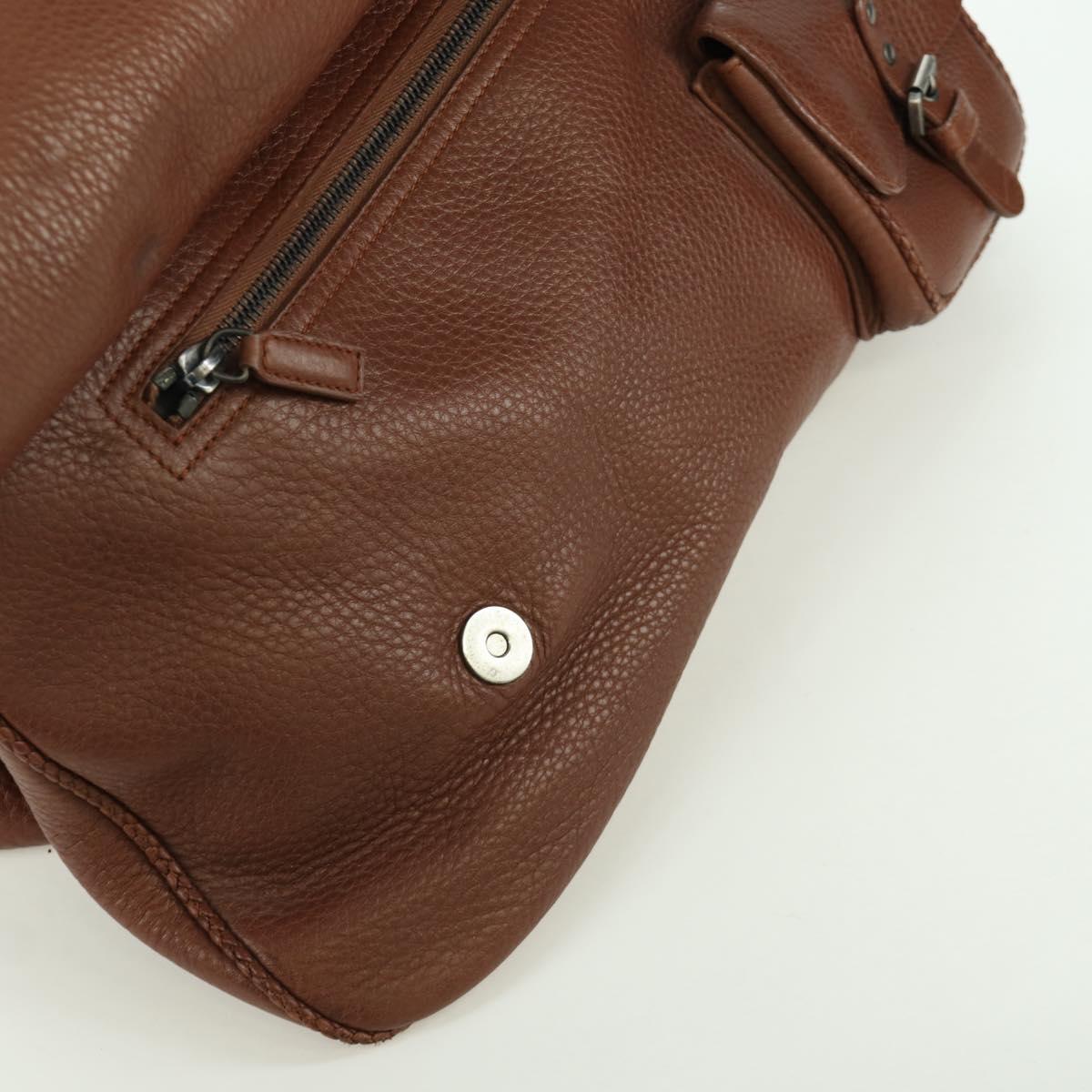 Christian Dior Gaucho Saddle Hand Bag Leather Brown Silver Auth BAZ225SAV
