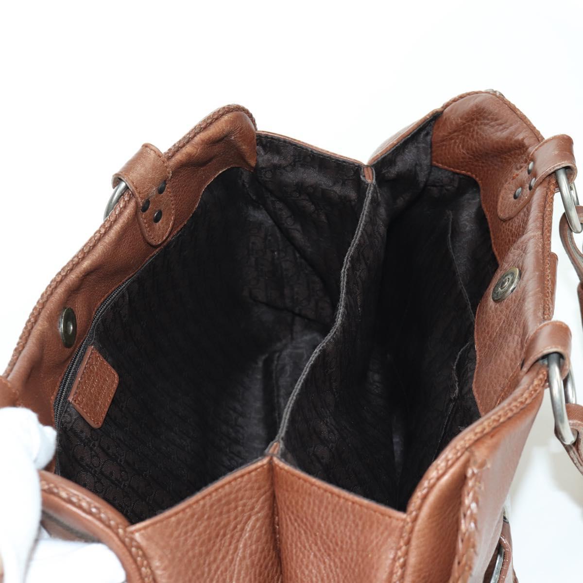 Christian Dior Gaucho Saddle Hand Bag Leather Brown Silver Auth BAZ225SAV