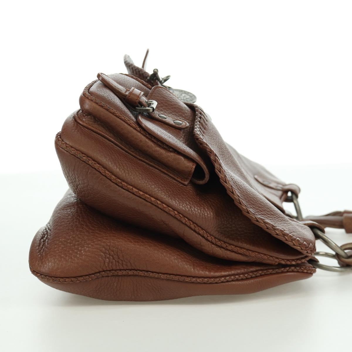Christian Dior Gaucho Saddle Hand Bag Leather Brown Silver Auth BAZ225SAV