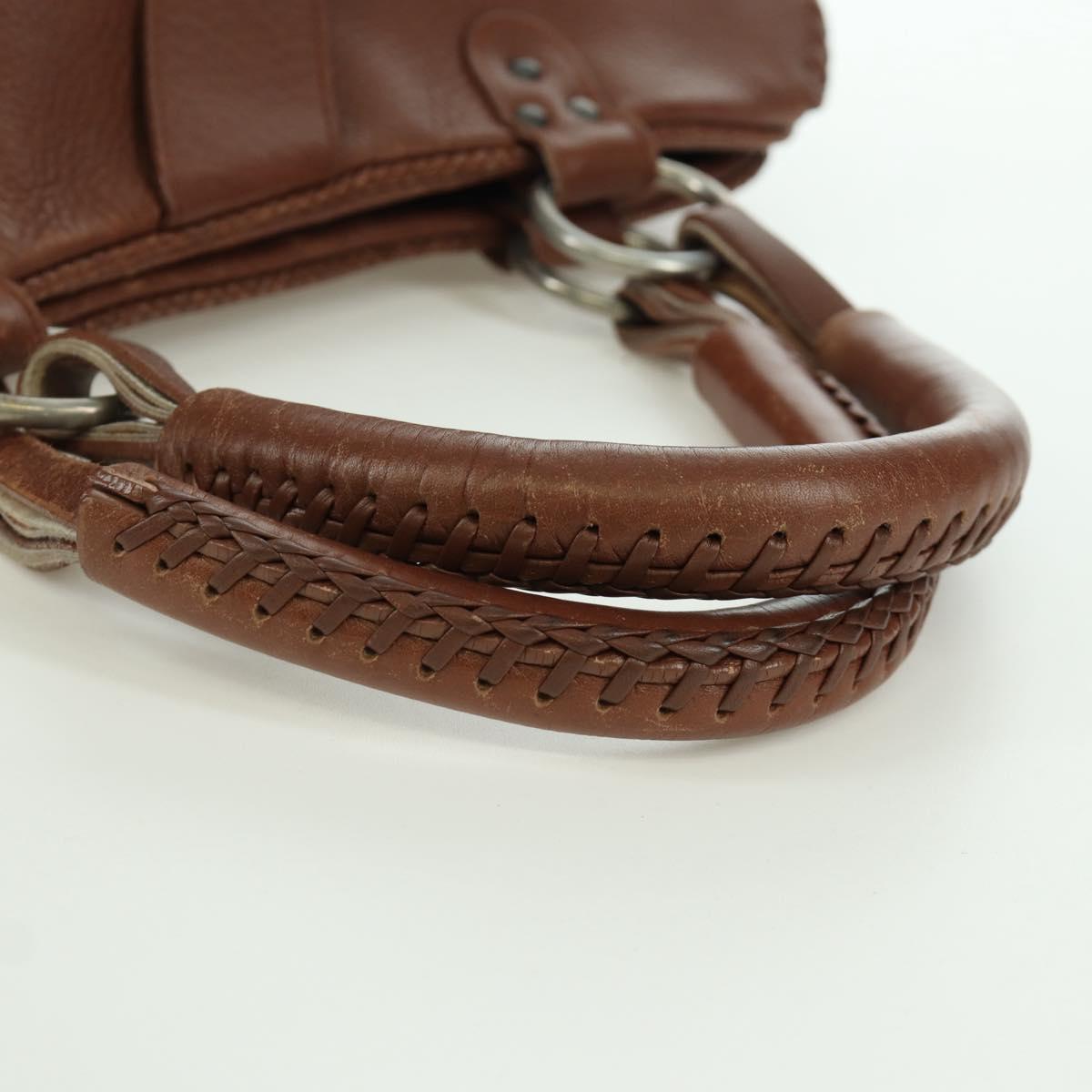 Christian Dior Gaucho Saddle Hand Bag Leather Brown Silver Auth BAZ225SAV