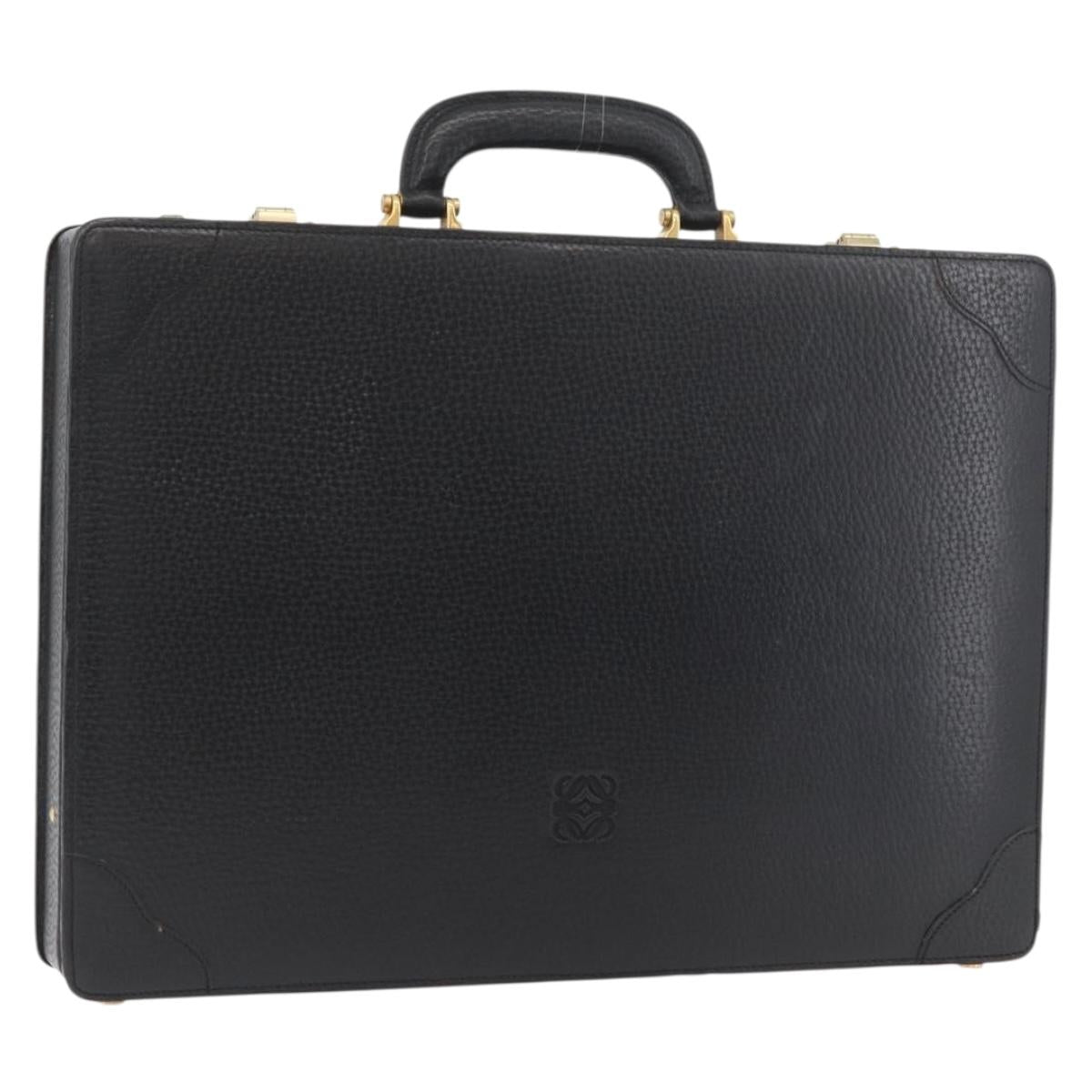 LOEWE Anagram Business Bag Leather Black Gold Auth BAZ237