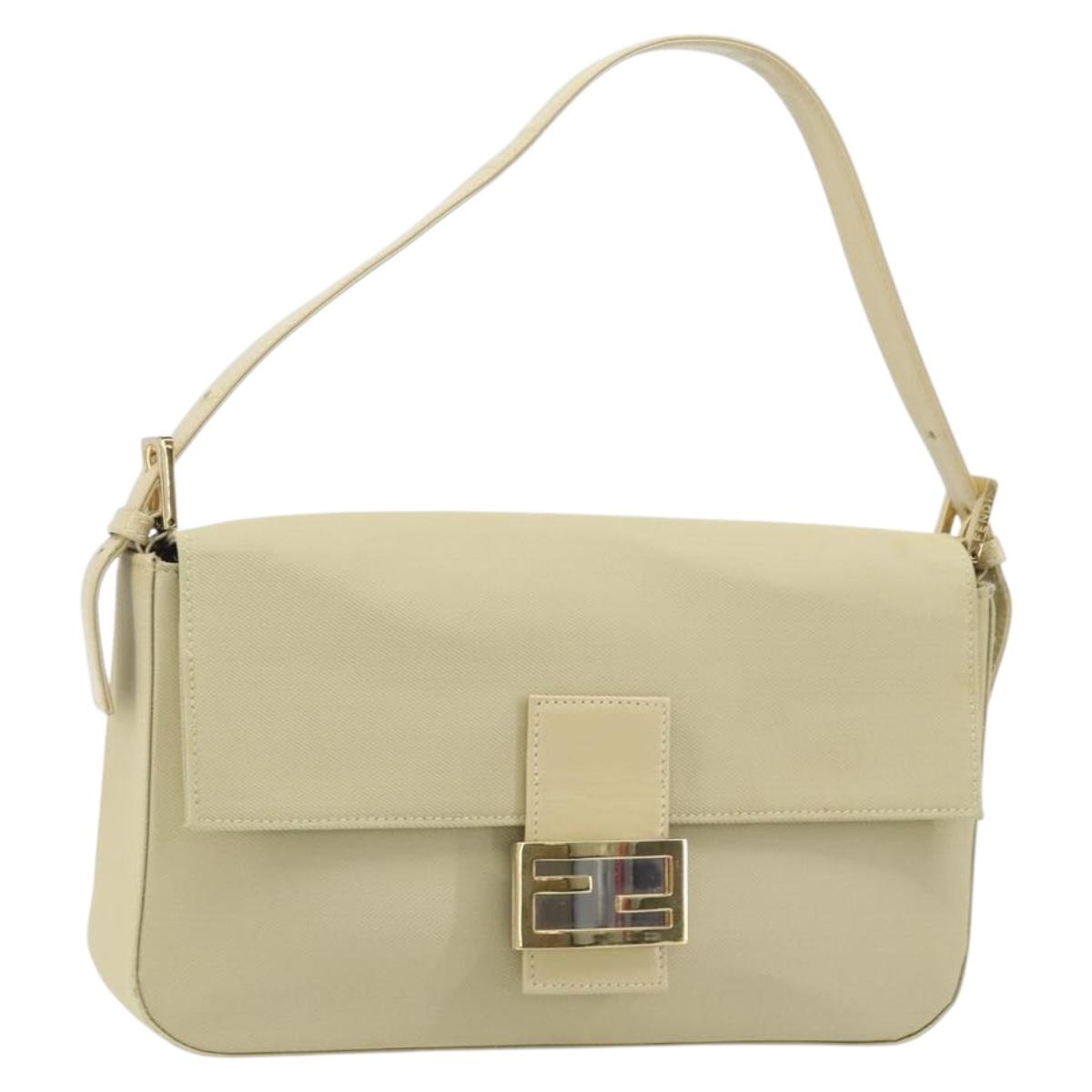 FENDI Mamma Baguette Shoulder Bag Canvas Beige Gold Auth BAZ238A