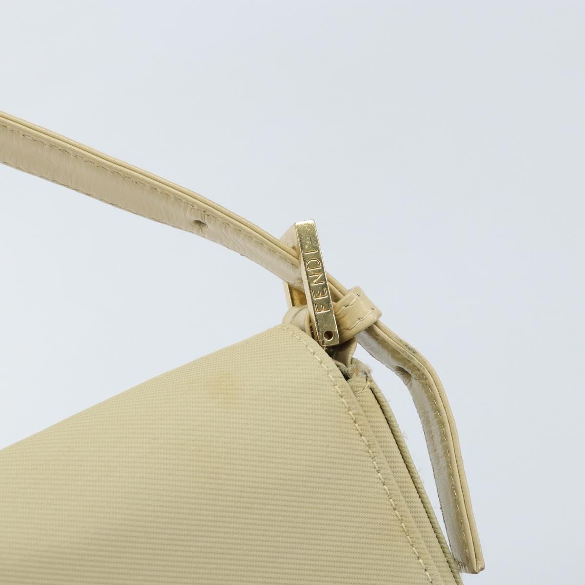 FENDI Mamma Baguette Shoulder Bag Canvas Beige Gold Auth BAZ238A
