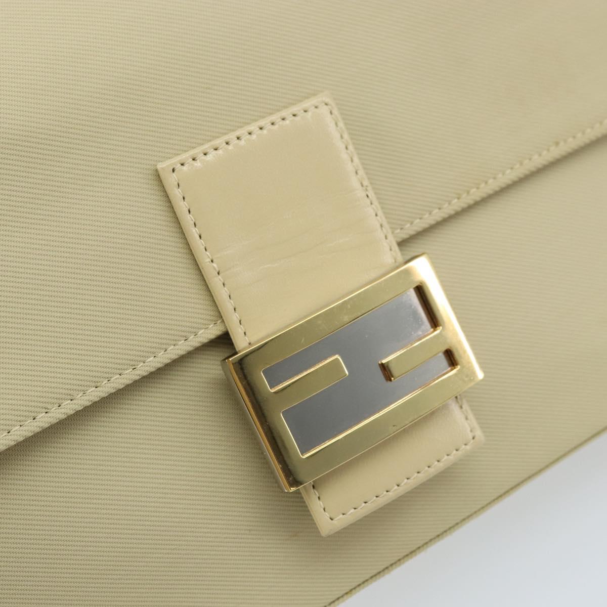 FENDI Mamma Baguette Shoulder Bag Canvas Beige Gold Auth BAZ238A