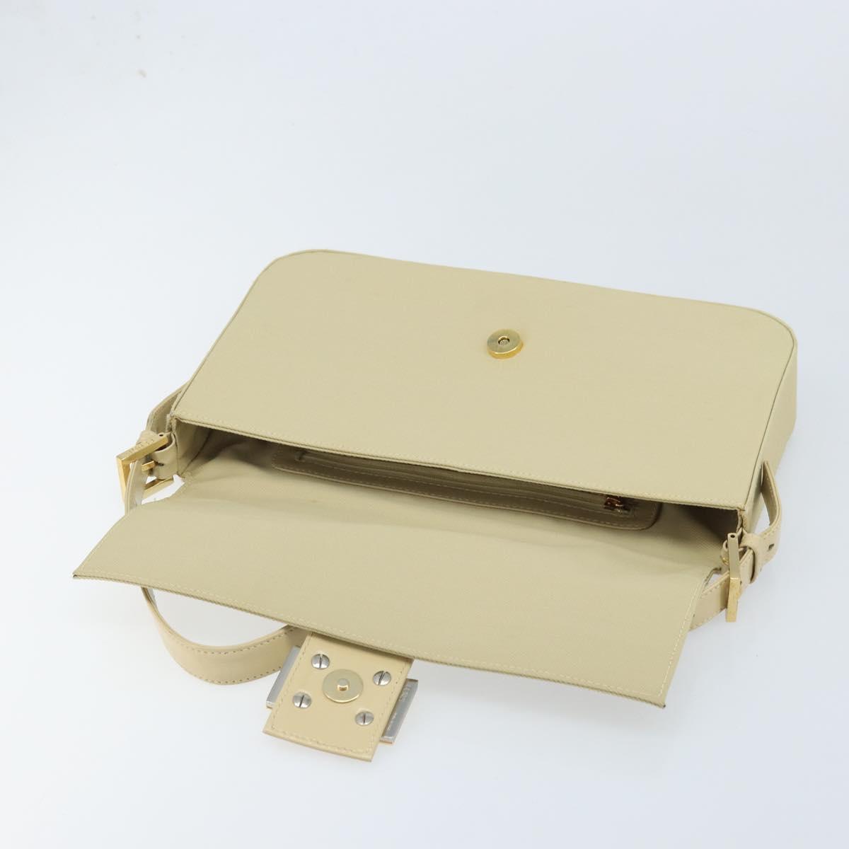 FENDI Mamma Baguette Shoulder Bag Canvas Beige Gold Auth BAZ238A