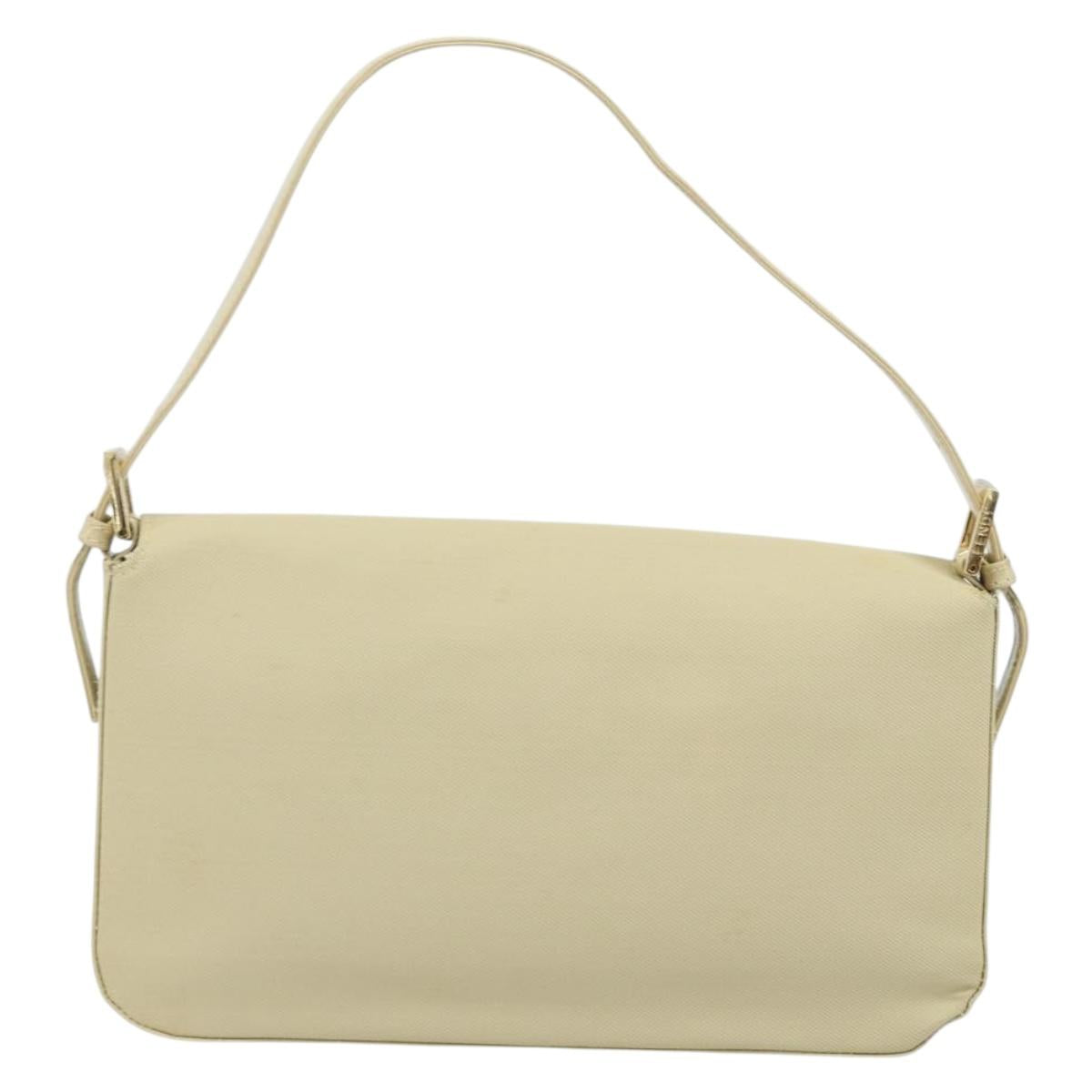 FENDI Mamma Baguette Shoulder Bag Canvas Beige Gold Auth BAZ238A
