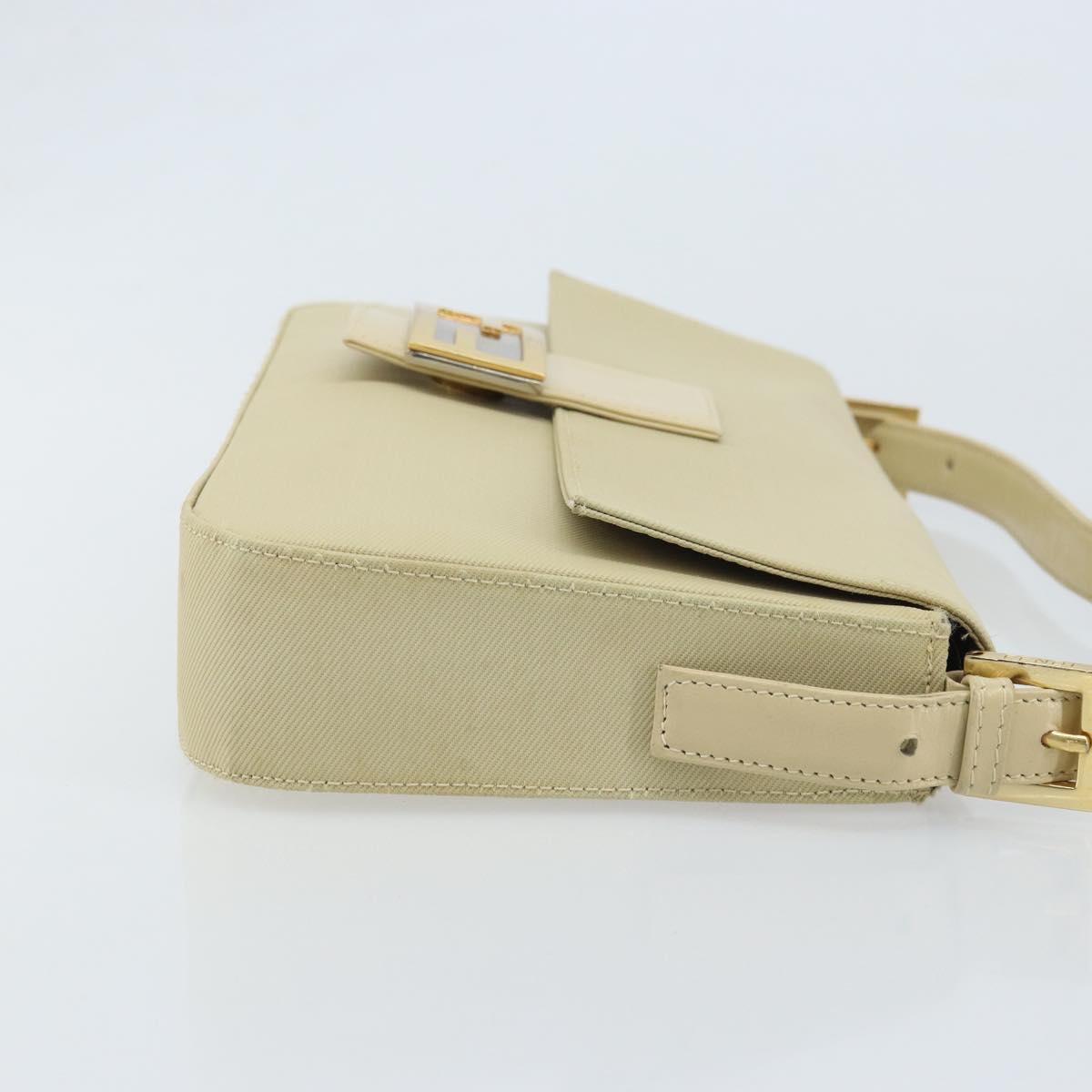 FENDI Mamma Baguette Shoulder Bag Canvas Beige Gold Auth BAZ238A