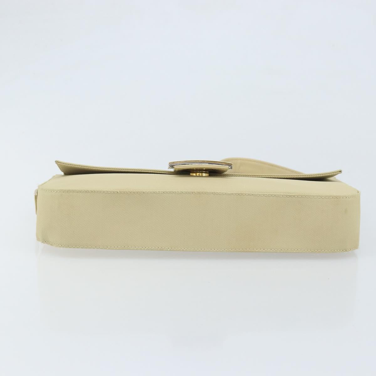 FENDI Mamma Baguette Shoulder Bag Canvas Beige Gold Auth BAZ238A
