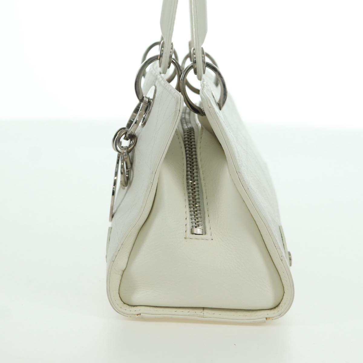 Christian Dior Canage Mini Hand Bag Leather White Silver Auth BAZ240SAV