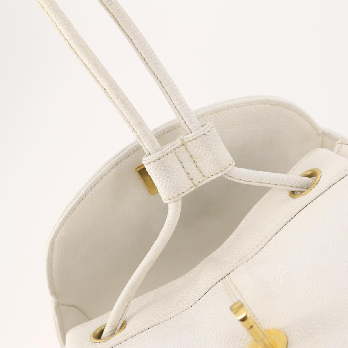 CHANEL Triple Coco Backpack Caviar Skin White Gold CC Auth BAZ250A