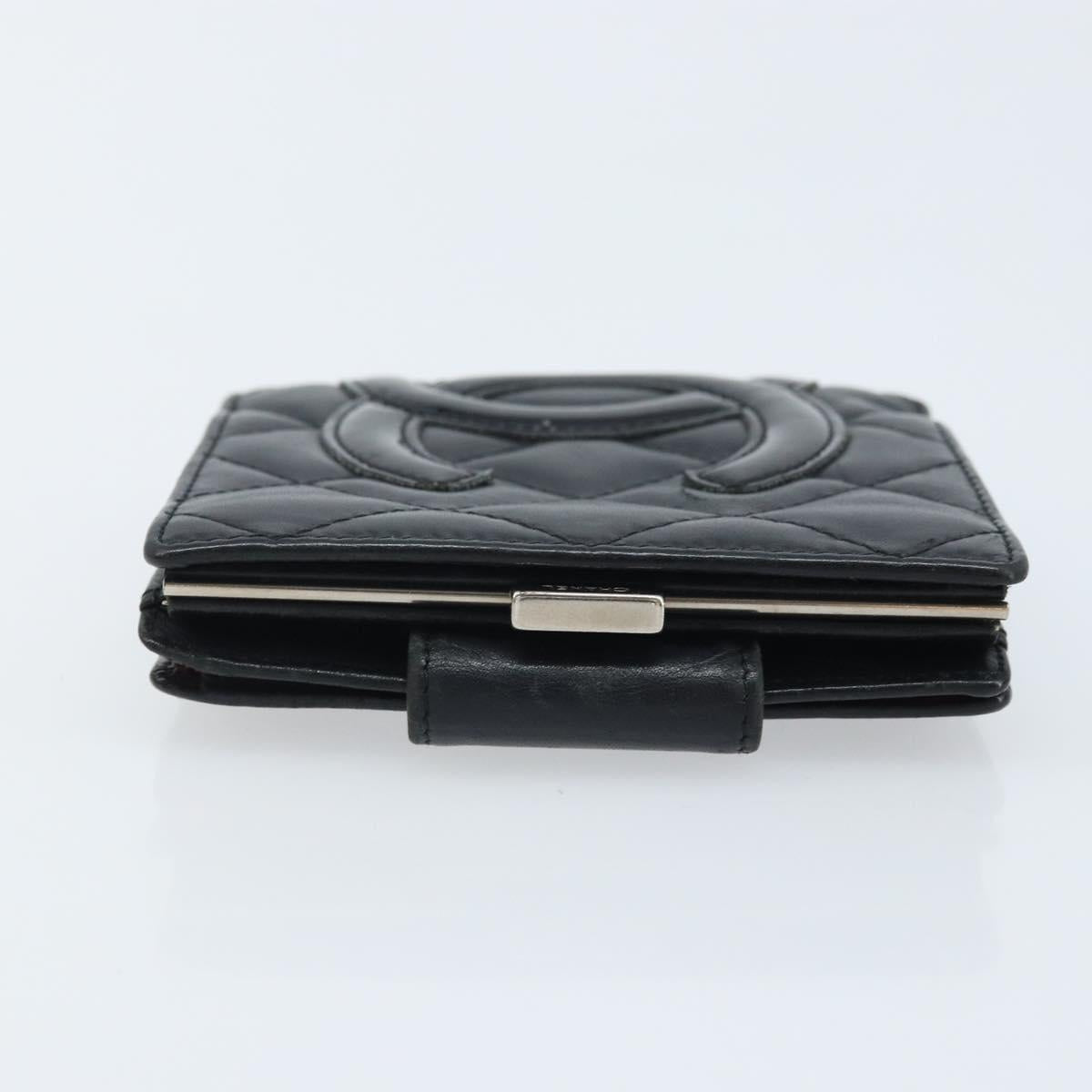 CHANEL Matelasse Cambon Line Bifold Wallet Leather Black Silver CC Auth BAZ259A