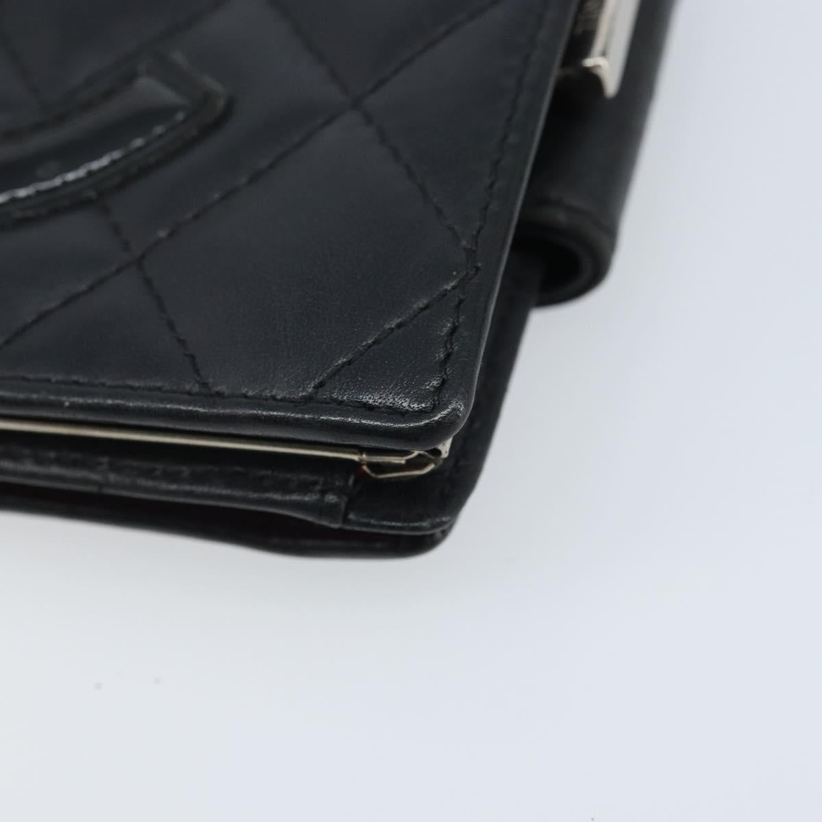 CHANEL Matelasse Cambon Line Bifold Wallet Leather Black Silver CC Auth BAZ259A