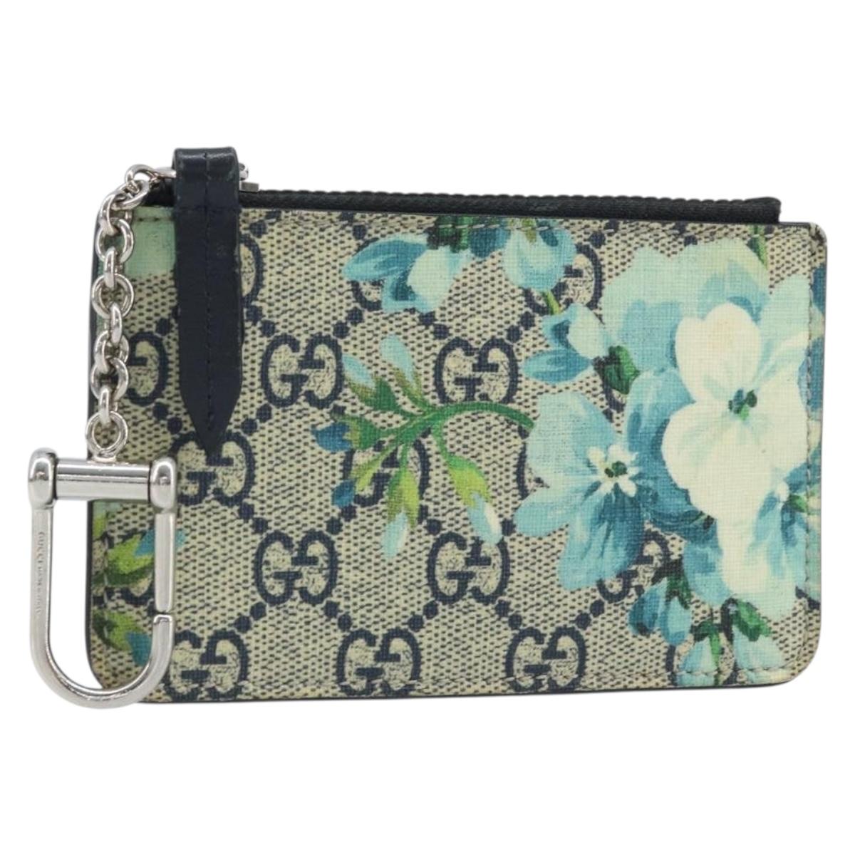 GUCCI GG Blooms Card Case PVC Beige Silver Auth BAZ267A