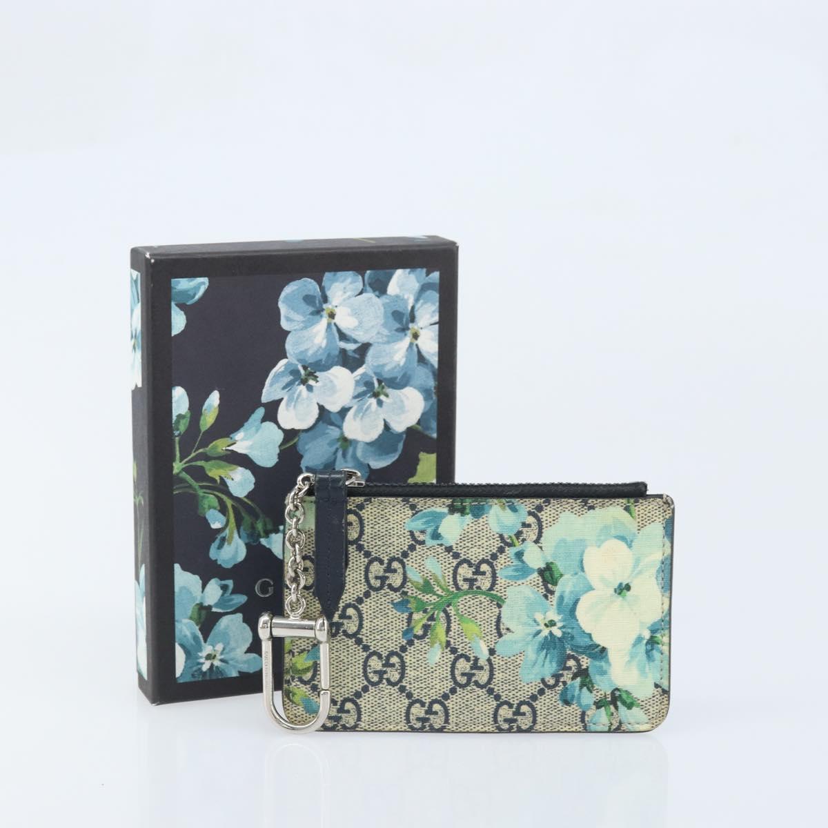 GUCCI GG Blooms Card Case PVC Beige Silver Auth BAZ267A