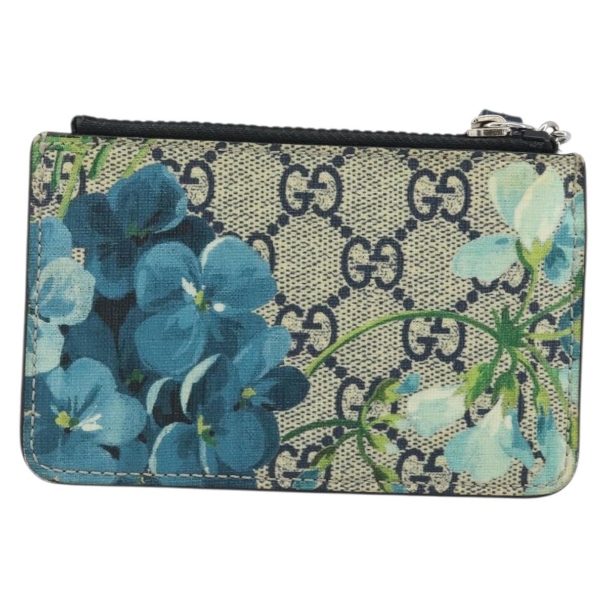 GUCCI GG Blooms Card Case PVC Beige Silver Auth BAZ267A
