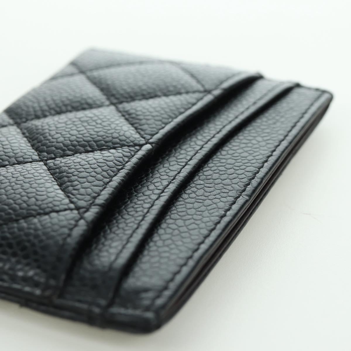 CHANEL Matelasse Card Case Caviar Skin Black Gold CC Auth BAZ272M