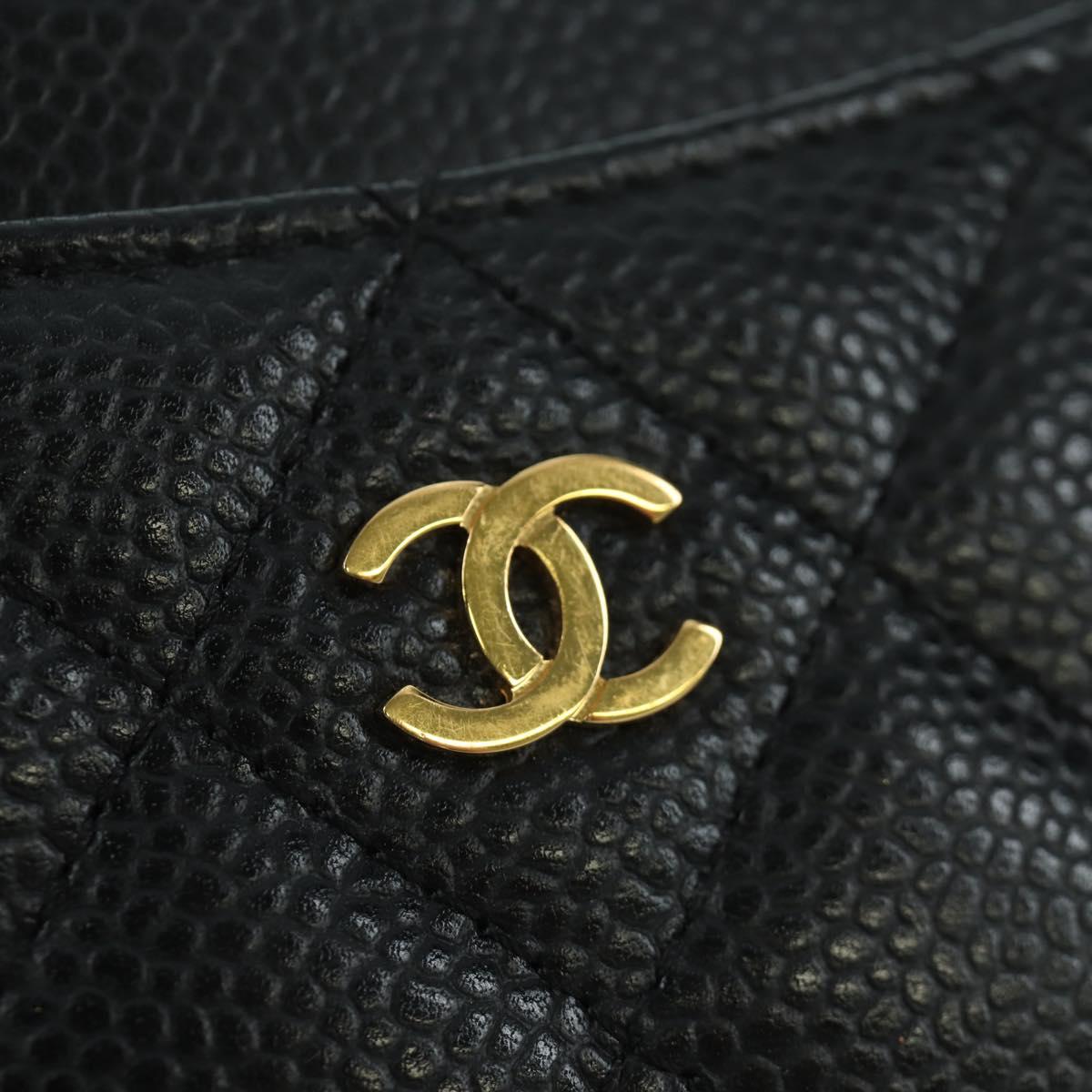 CHANEL Matelasse Card Case Caviar Skin Black Gold CC Auth BAZ272M