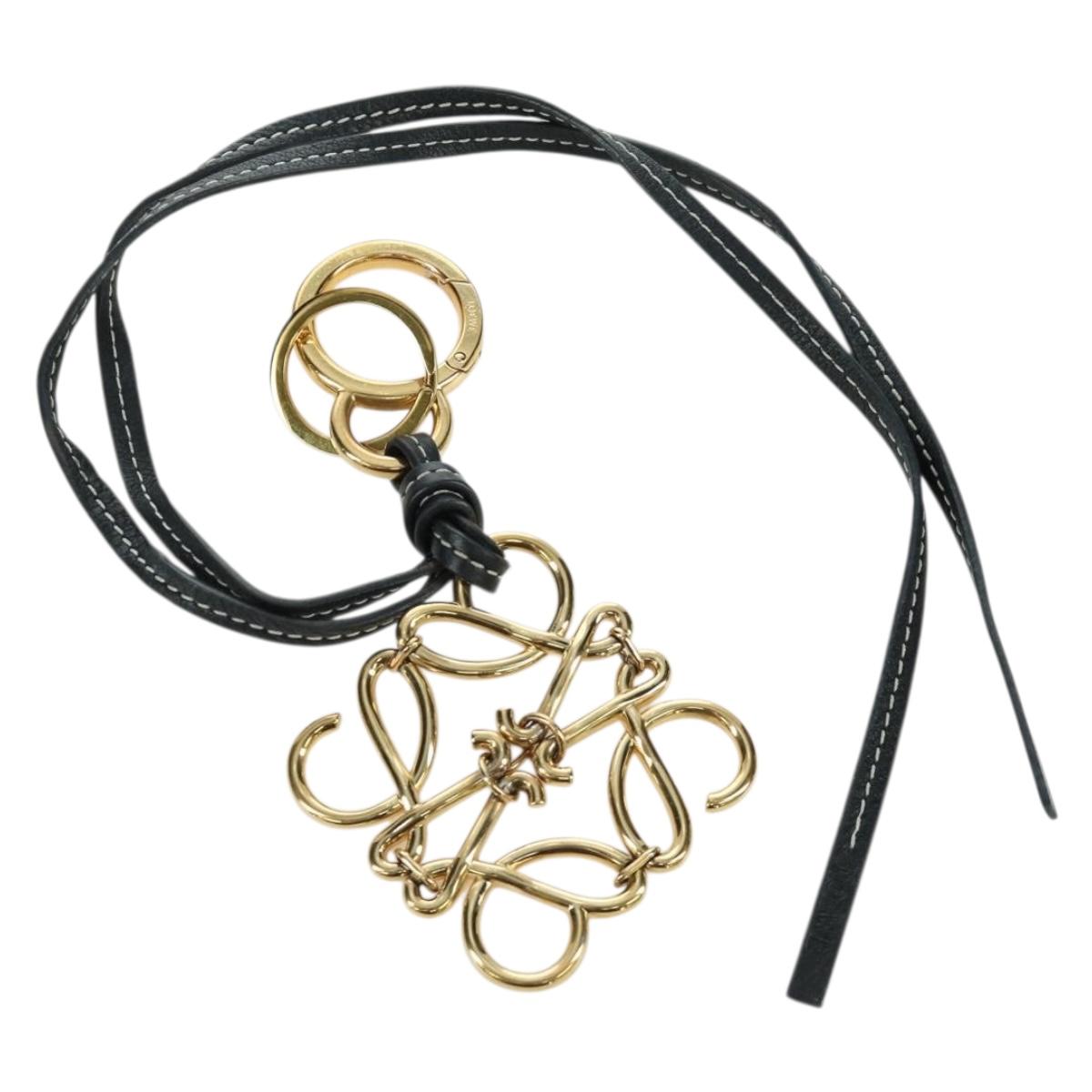 LOEWE Anagram Charm Leather Black Gold Auth BAZ275M