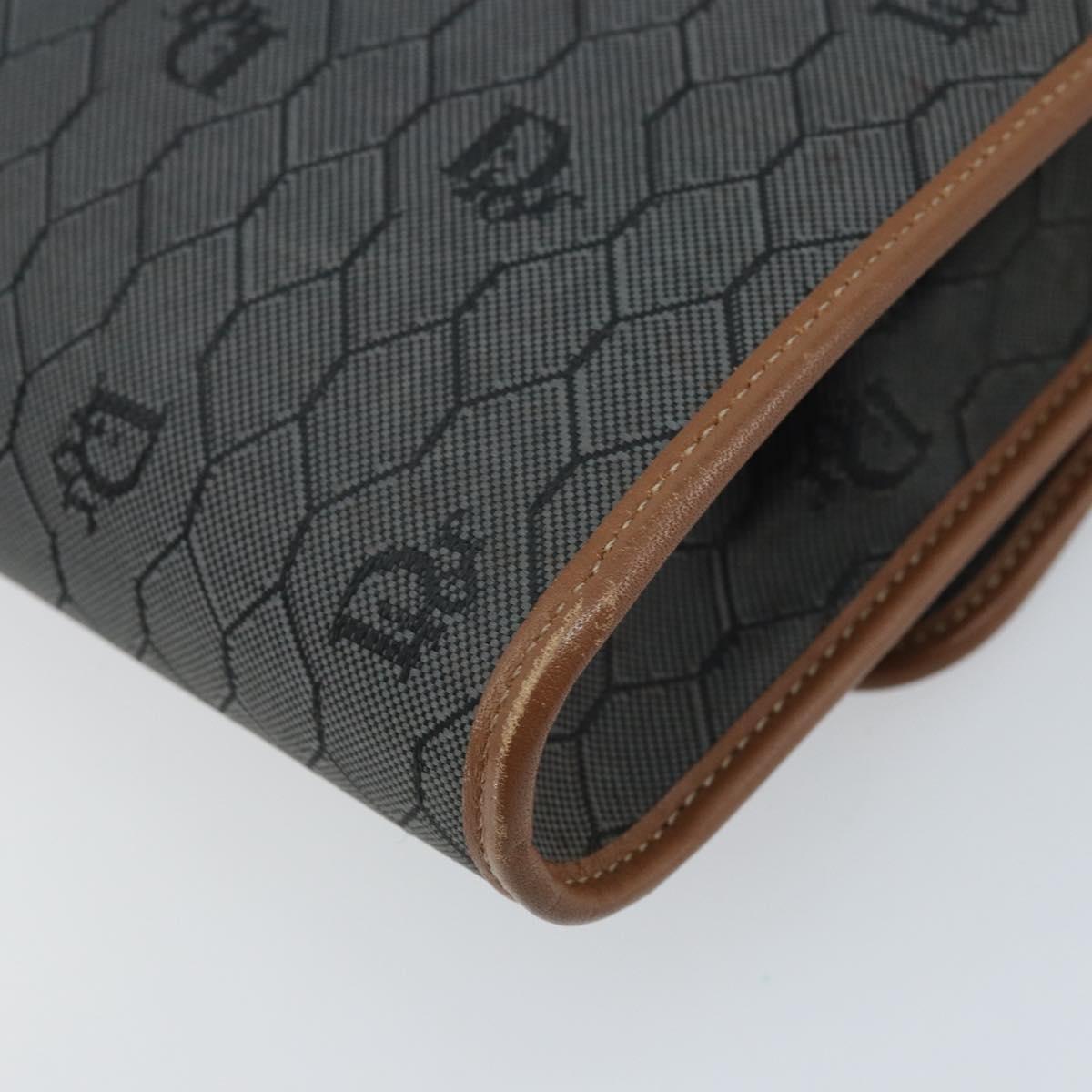 Christian Dior Honeycomb Canvas Chain Shoulder Bag PVC Gray Gold Auth BAZ279