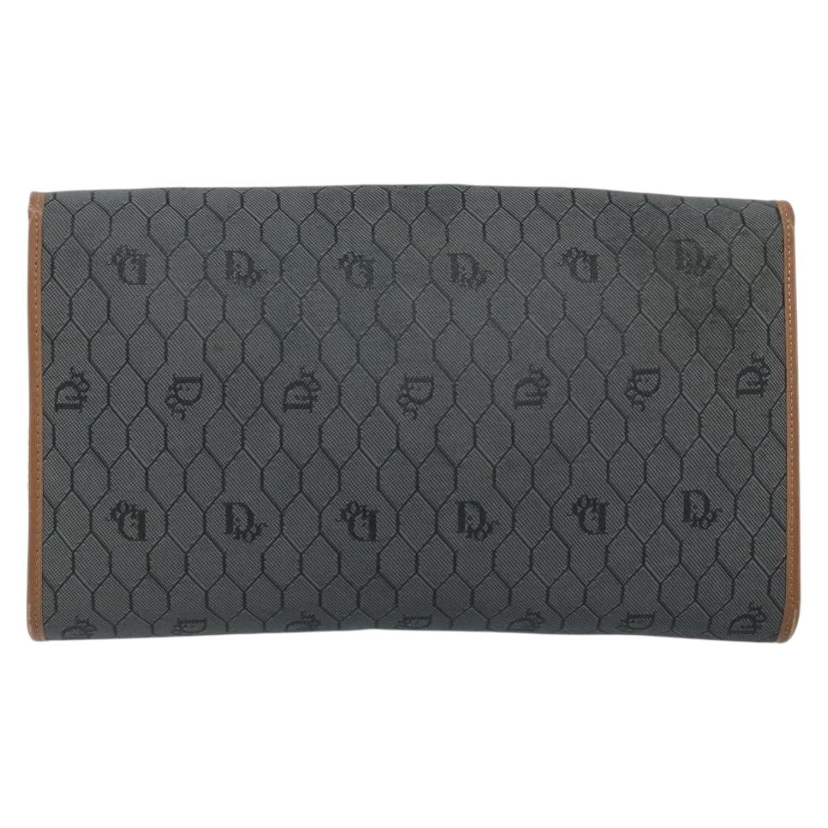 Christian Dior Honeycomb Canvas Chain Shoulder Bag PVC Gray Gold Auth BAZ279