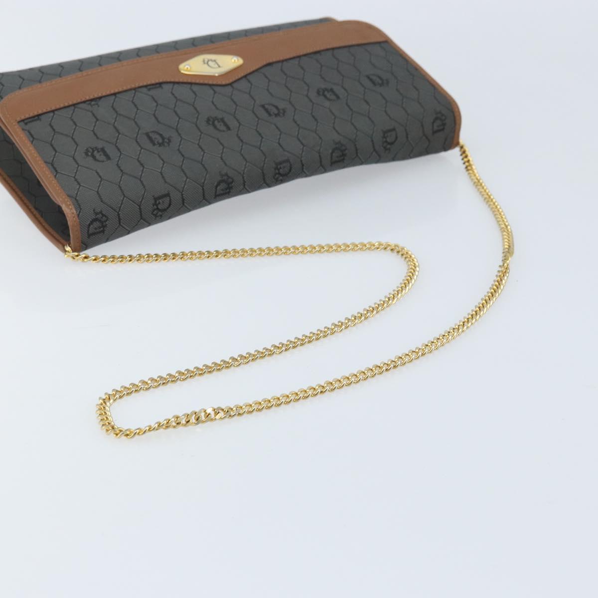 Christian Dior Honeycomb Canvas Chain Shoulder Bag PVC Gray Gold Auth BAZ279