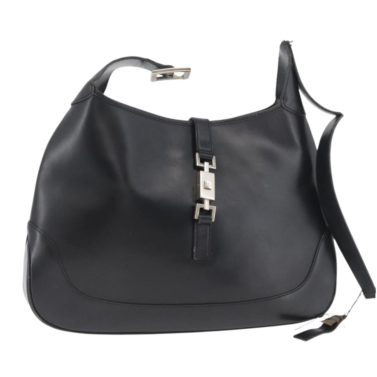 GUCCI Jackie Shoulder Bag Leather Black Silver 001 3346 Auth BAZ280