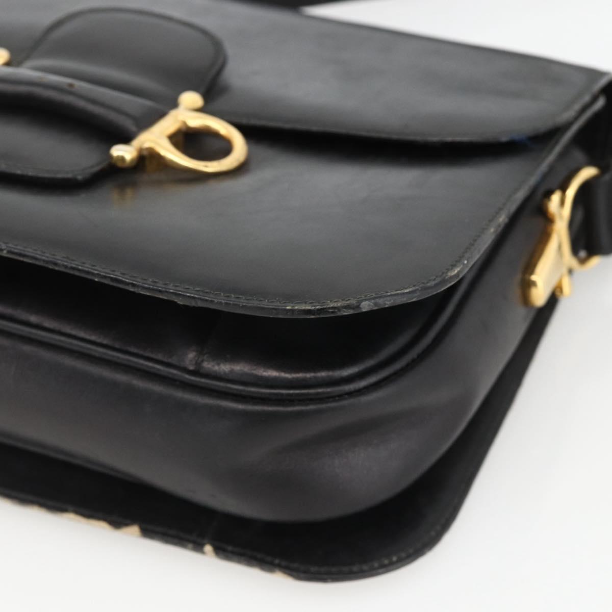 CELINE Shoulder Bag Leather Black Gold Auth BAZ288