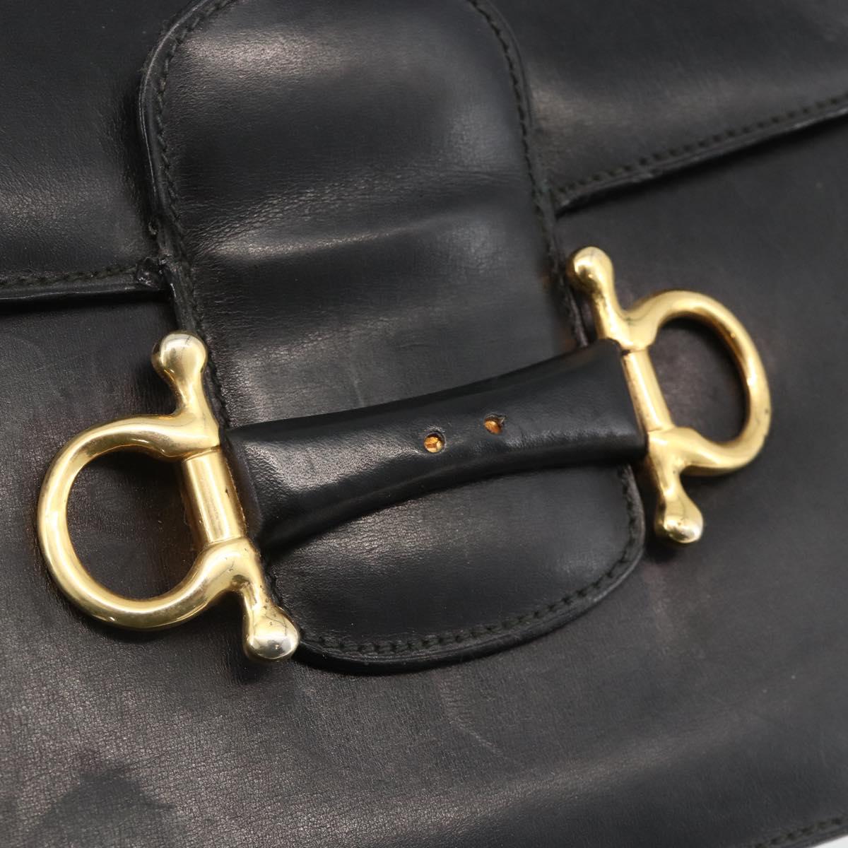 CELINE Shoulder Bag Leather Black Gold Auth BAZ288