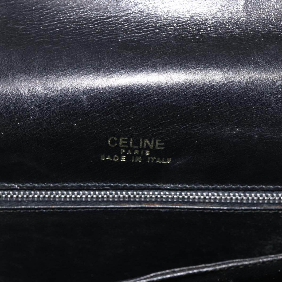 CELINE Shoulder Bag Leather Black Gold Auth BAZ288