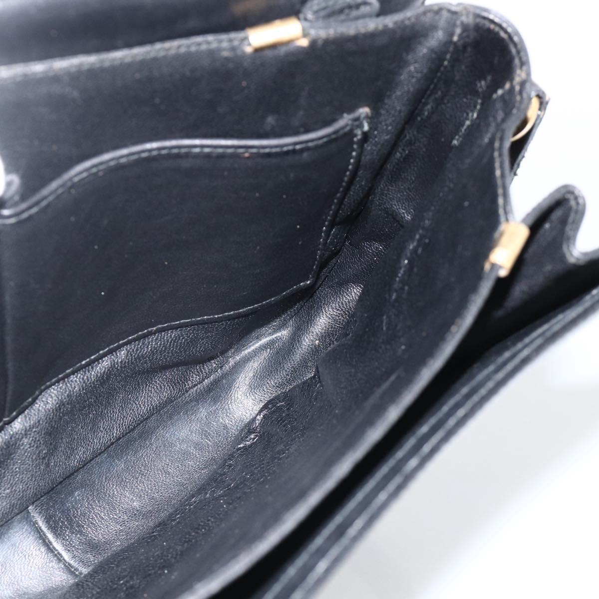 CELINE Shoulder Bag Leather Black Gold Auth BAZ288