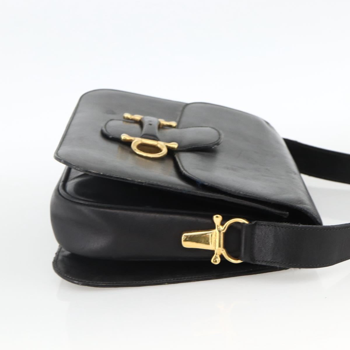CELINE Shoulder Bag Leather Black Gold Auth BAZ288