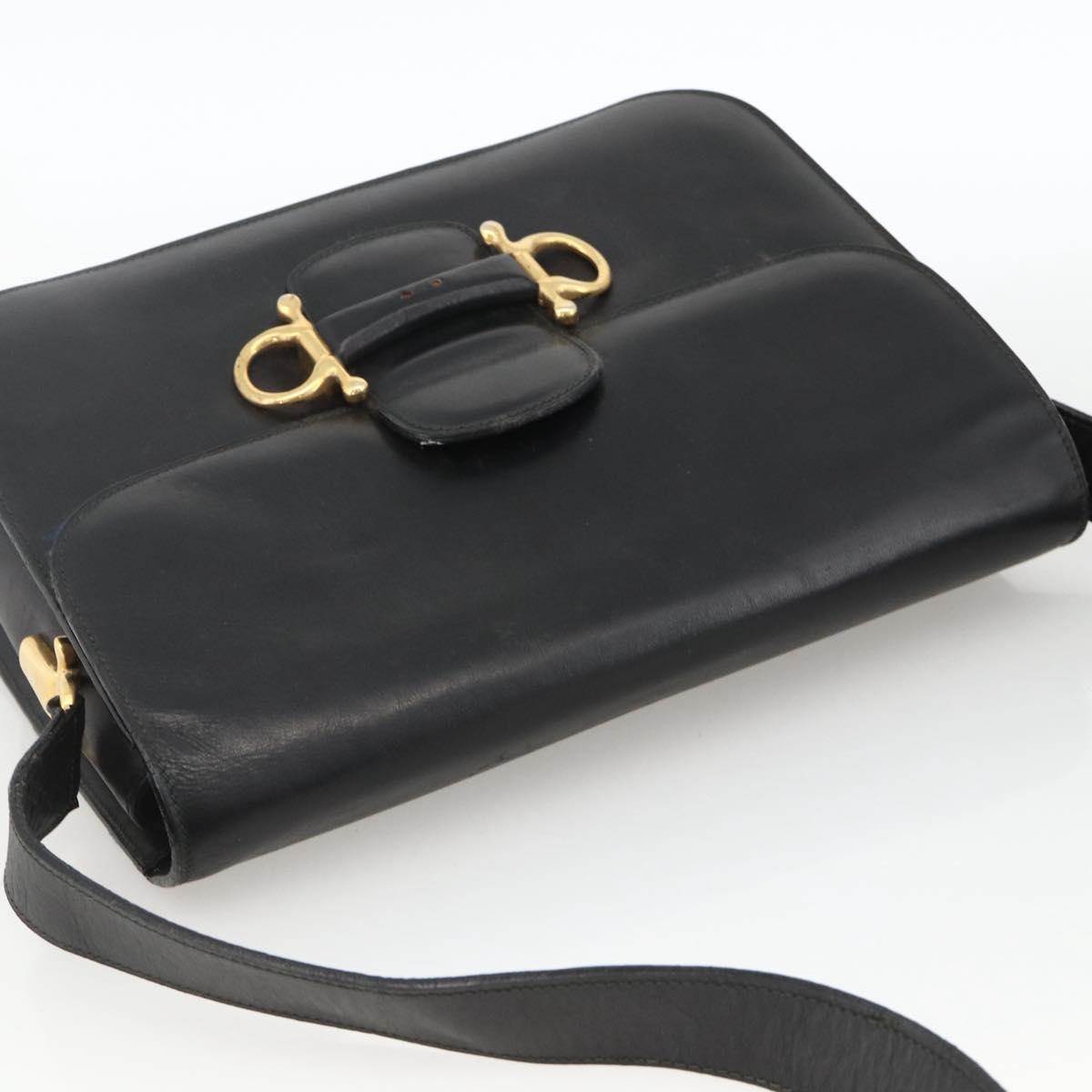 CELINE Shoulder Bag Leather Black Gold Auth BAZ288