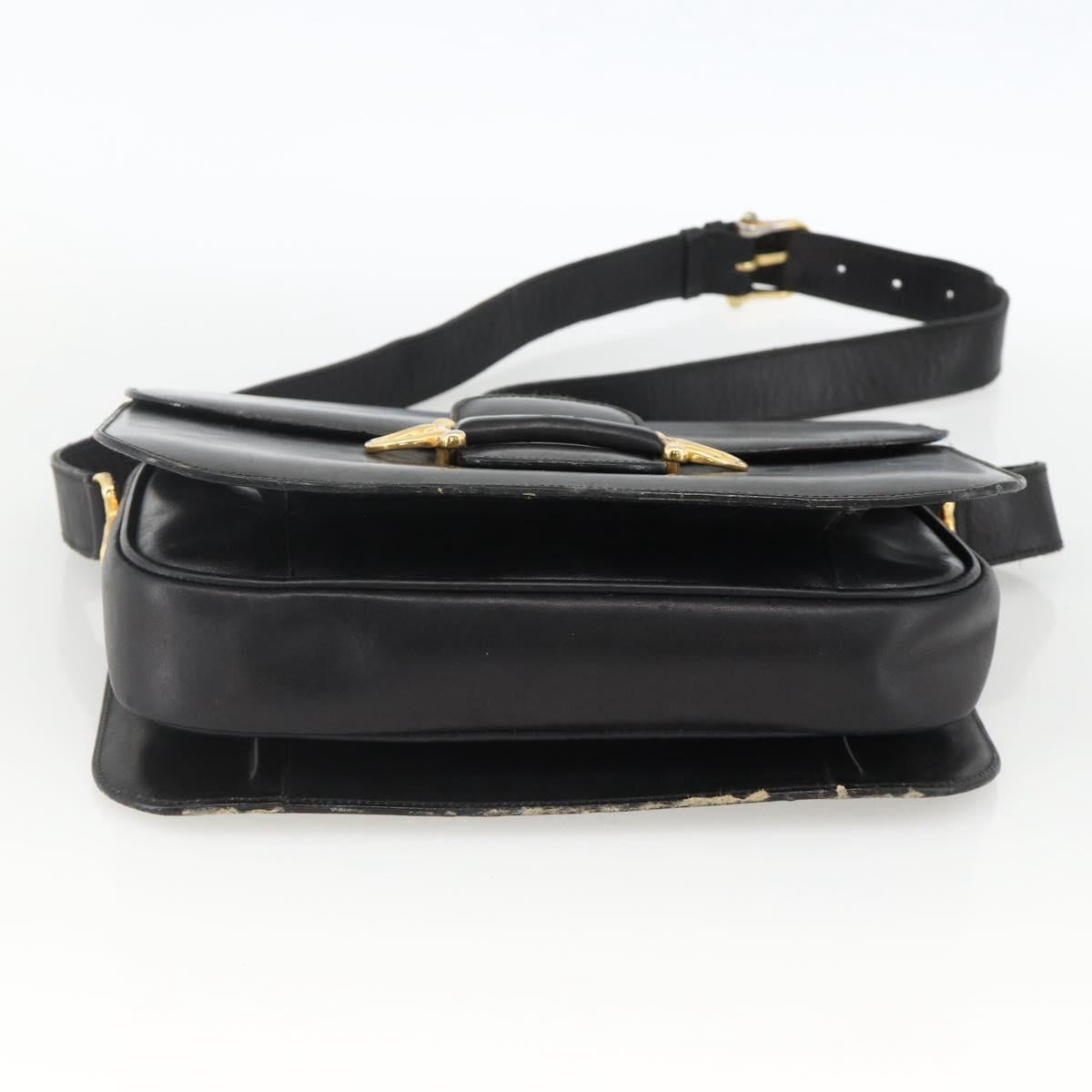 CELINE Shoulder Bag Leather Black Gold Auth BAZ288