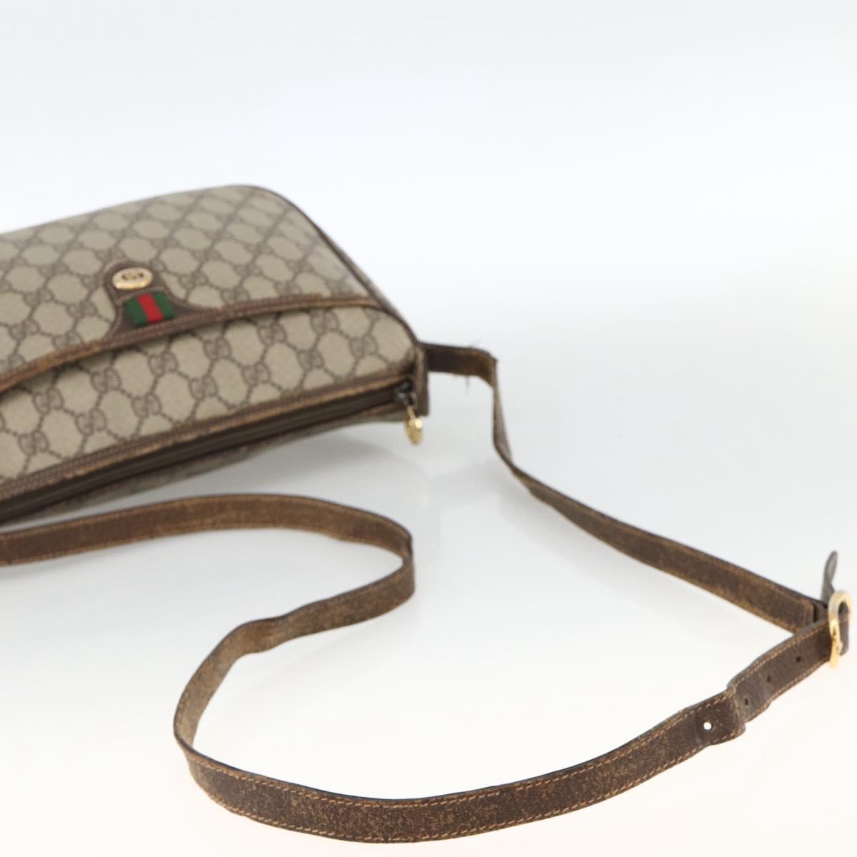 GUCCI GG Supreme Web Sherry Line Bag PVC Beige Gold 164 02 077 Auth BAZ289