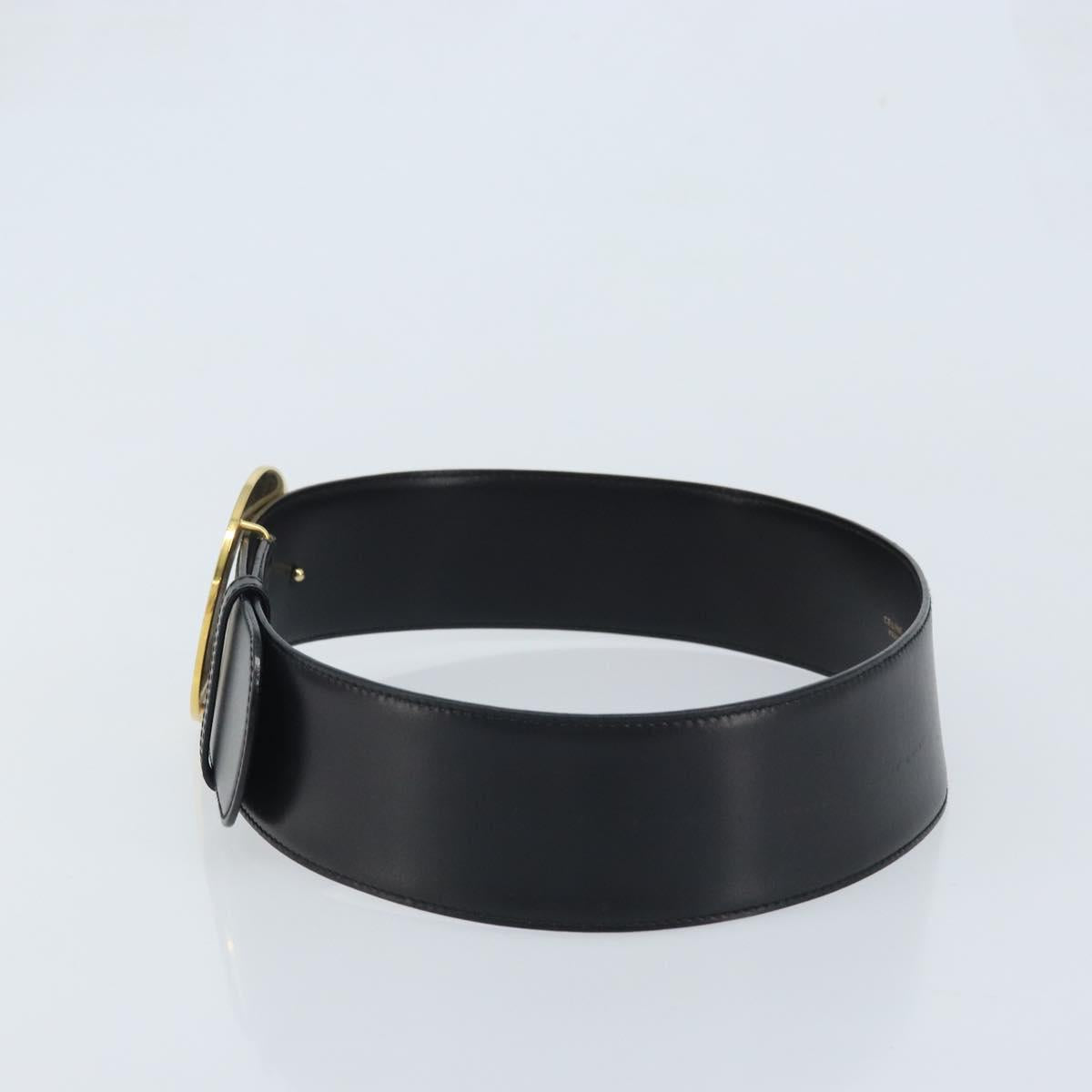 CELINE Circle Belt Leather 34.3"" Black Gold Auth BAZ290A