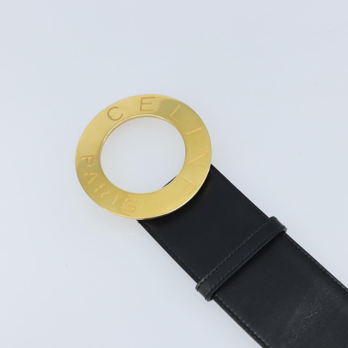 CELINE Circle Belt Leather 34.3"" Black Gold Auth BAZ290A