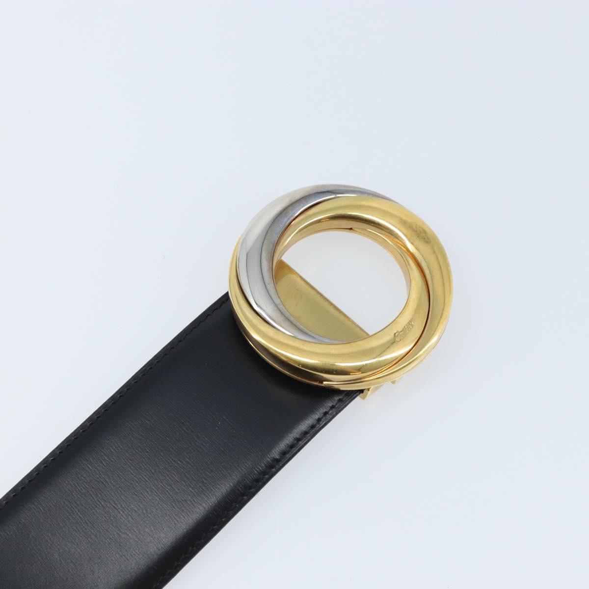 CARTIER Trinity Belt Leather 34.3"" Black Gold Auth BAZ291