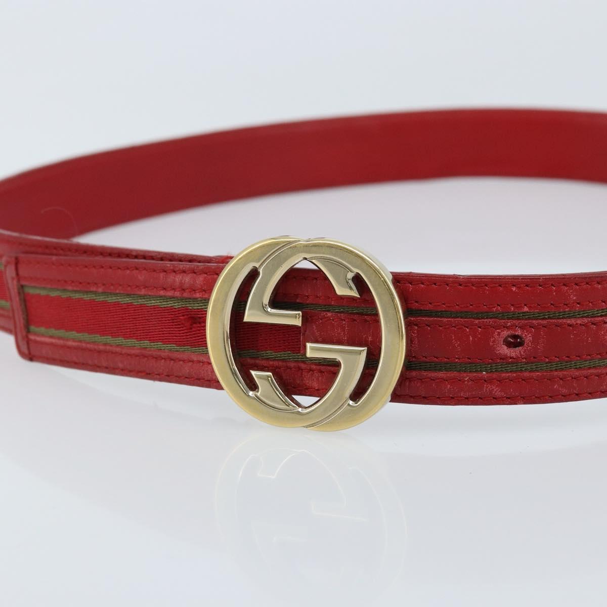 GUCCI Belt Leather 39.4"" Red Gold Auth BAZ292