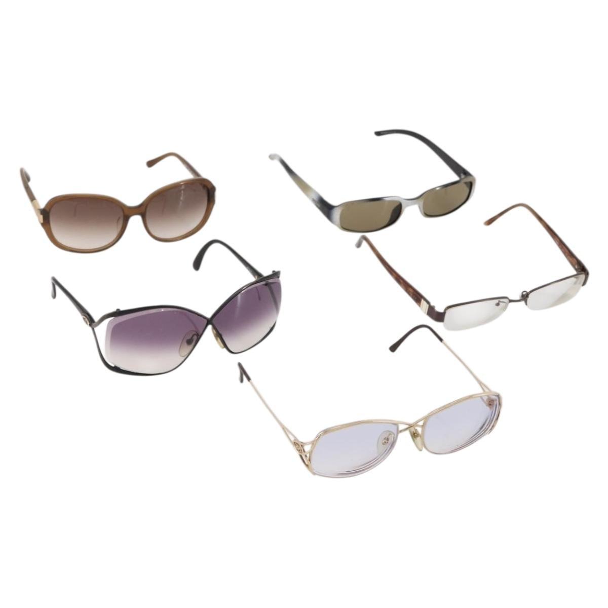 Christian Dior gucci chloe Glasses Sunglasses metal 5 Set Brown Auth BAZ299