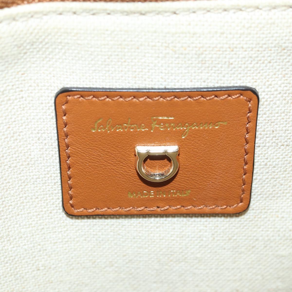 Salvatore Ferragamo Gancini Studio bag Hand Bag Straw Beige Gold Auth BAZ404V
