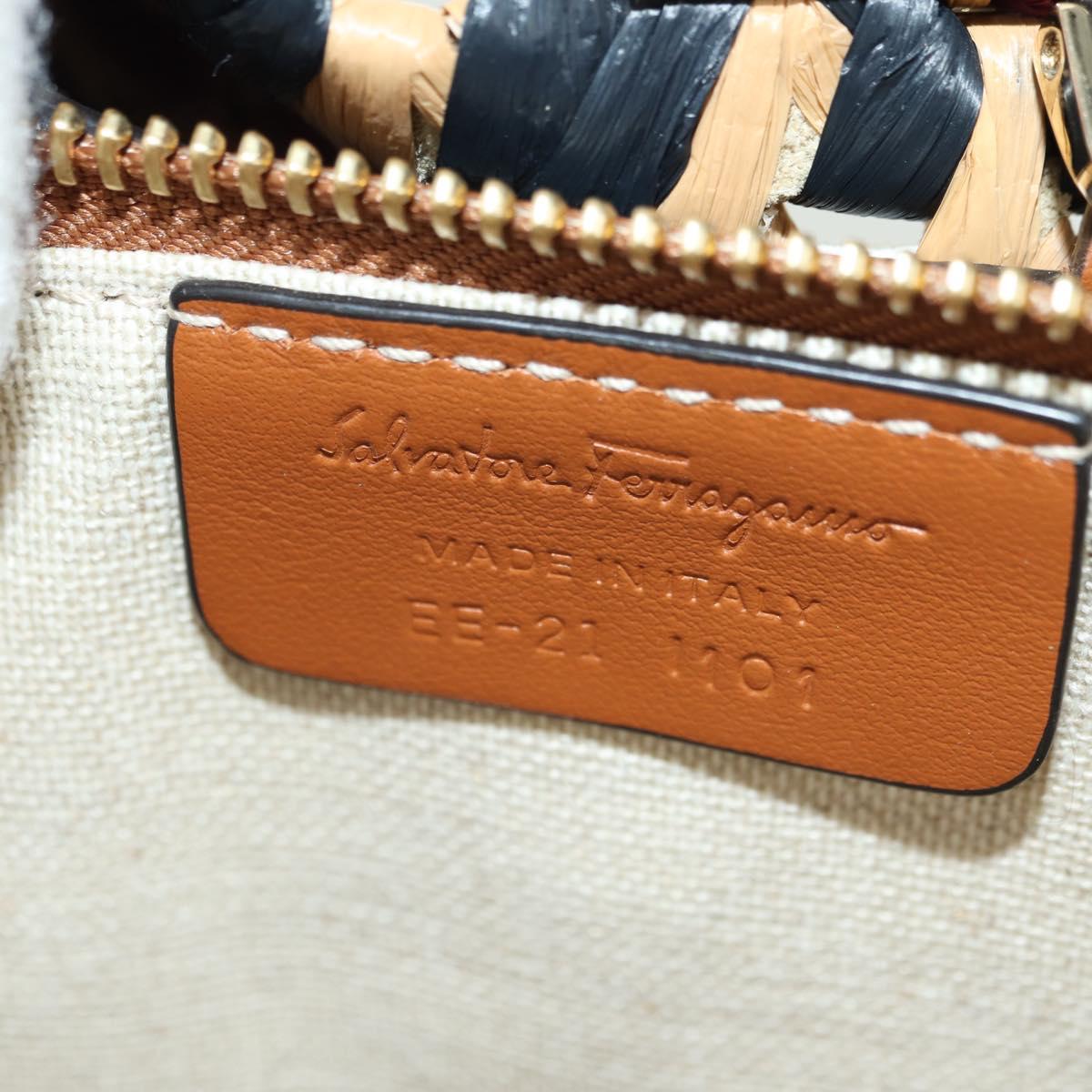 Salvatore Ferragamo Gancini Studio bag Hand Bag Straw Beige Gold Auth BAZ404V