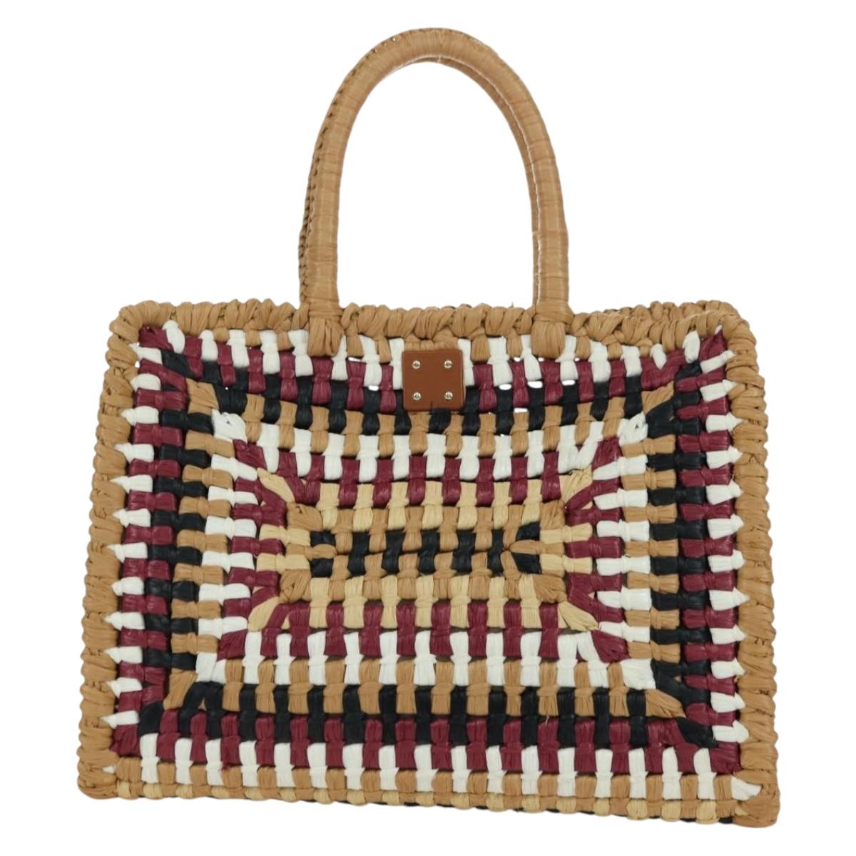 Salvatore Ferragamo Gancini Studio bag Hand Bag Straw Beige Gold Auth BAZ404V