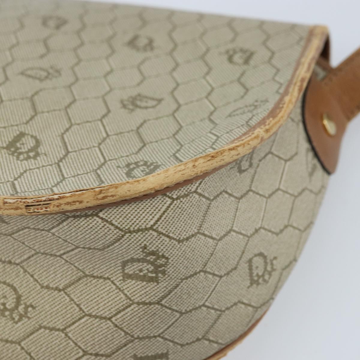 Christian Dior Honeycomb Canvas Shoulder Bag PVC Beige Gold Auth BAZ416