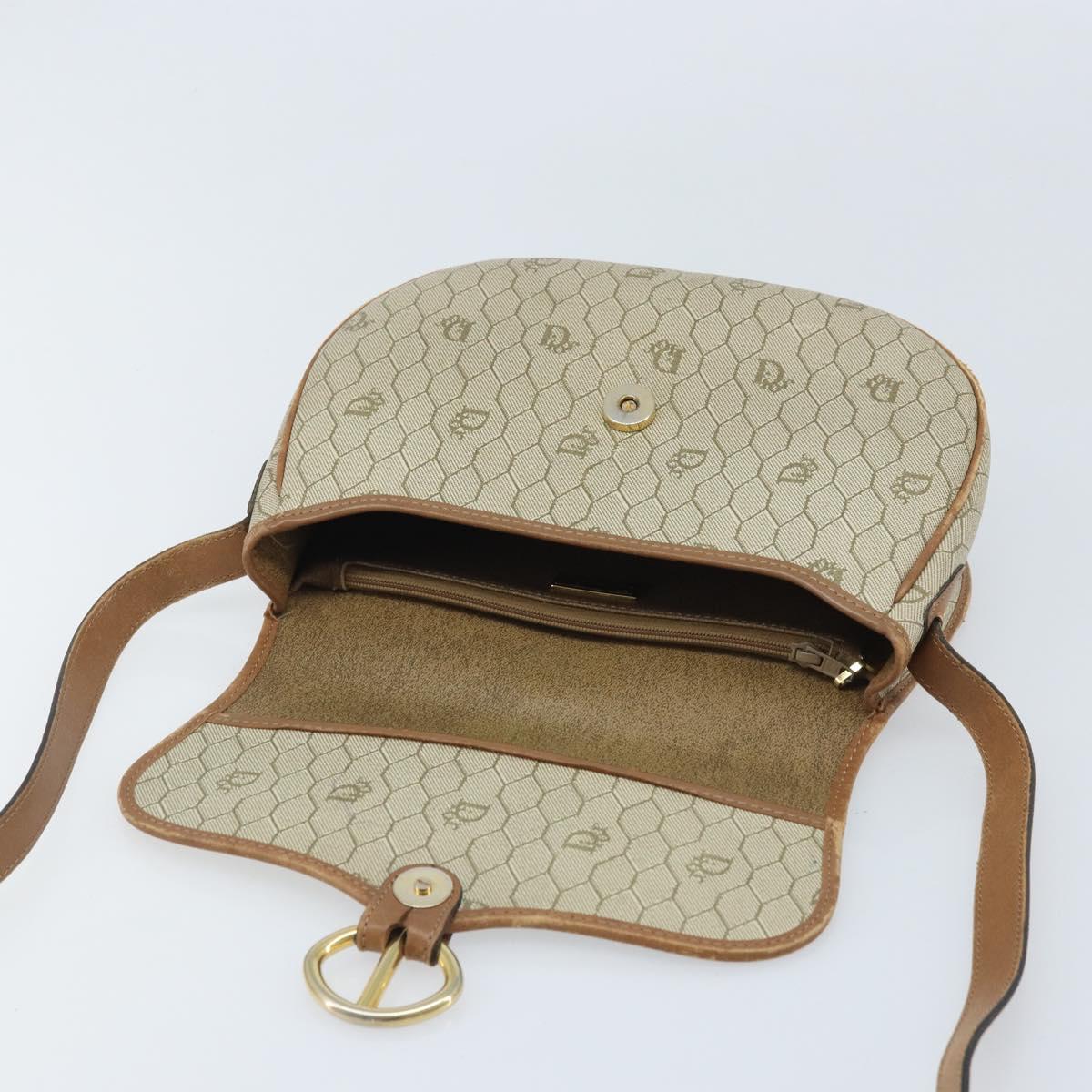 Christian Dior Honeycomb Canvas Shoulder Bag PVC Beige Gold Auth BAZ416