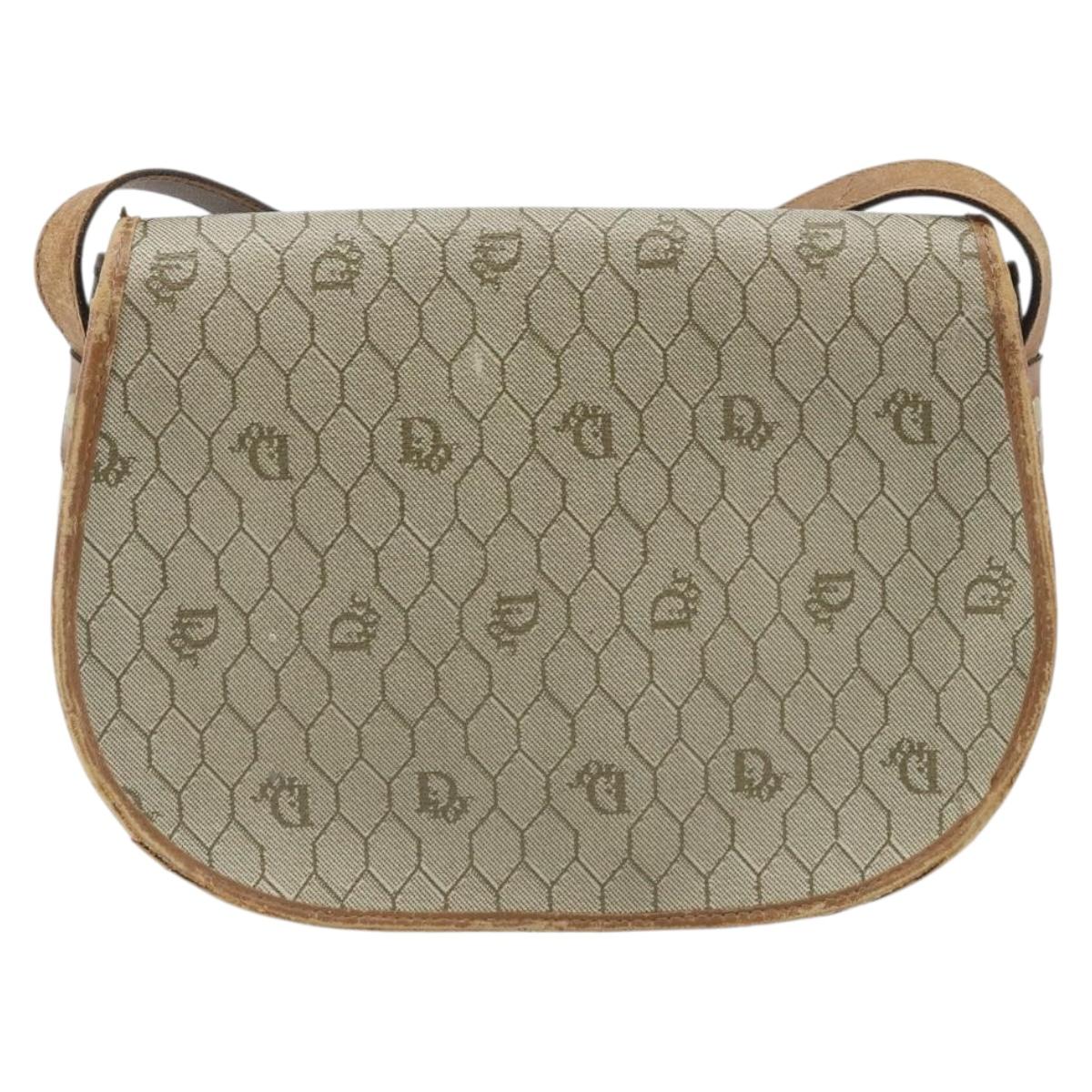 Christian Dior Honeycomb Canvas Shoulder Bag PVC Beige Gold Auth BAZ416