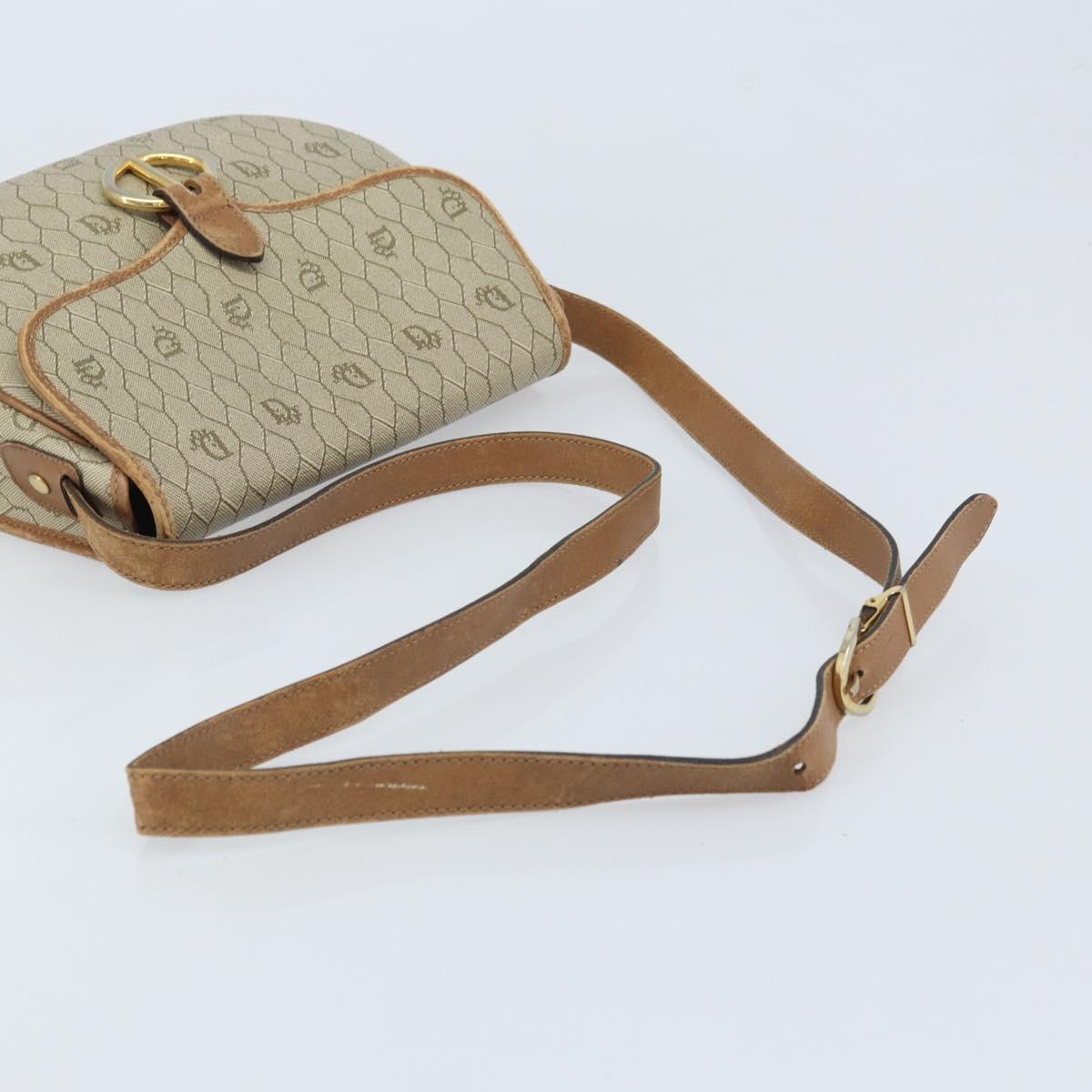 Christian Dior Honeycomb Canvas Shoulder Bag PVC Beige Gold Auth BAZ416