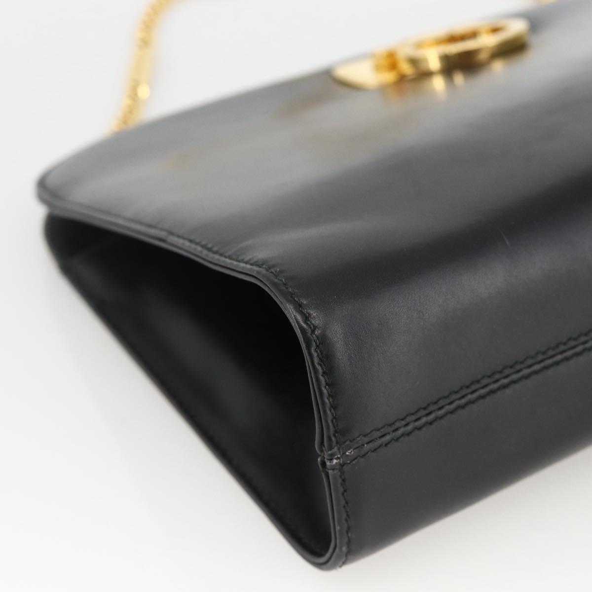Salvatore Ferragamo Gancini Chain Shoulder Bag Leather Black Gold Auth BAZ418
