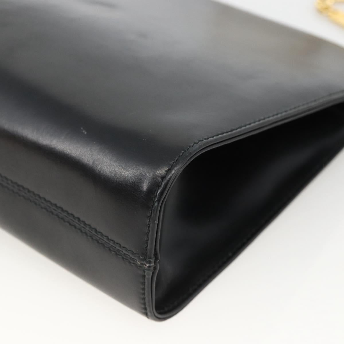 Salvatore Ferragamo Gancini Chain Shoulder Bag Leather Black Gold Auth BAZ418